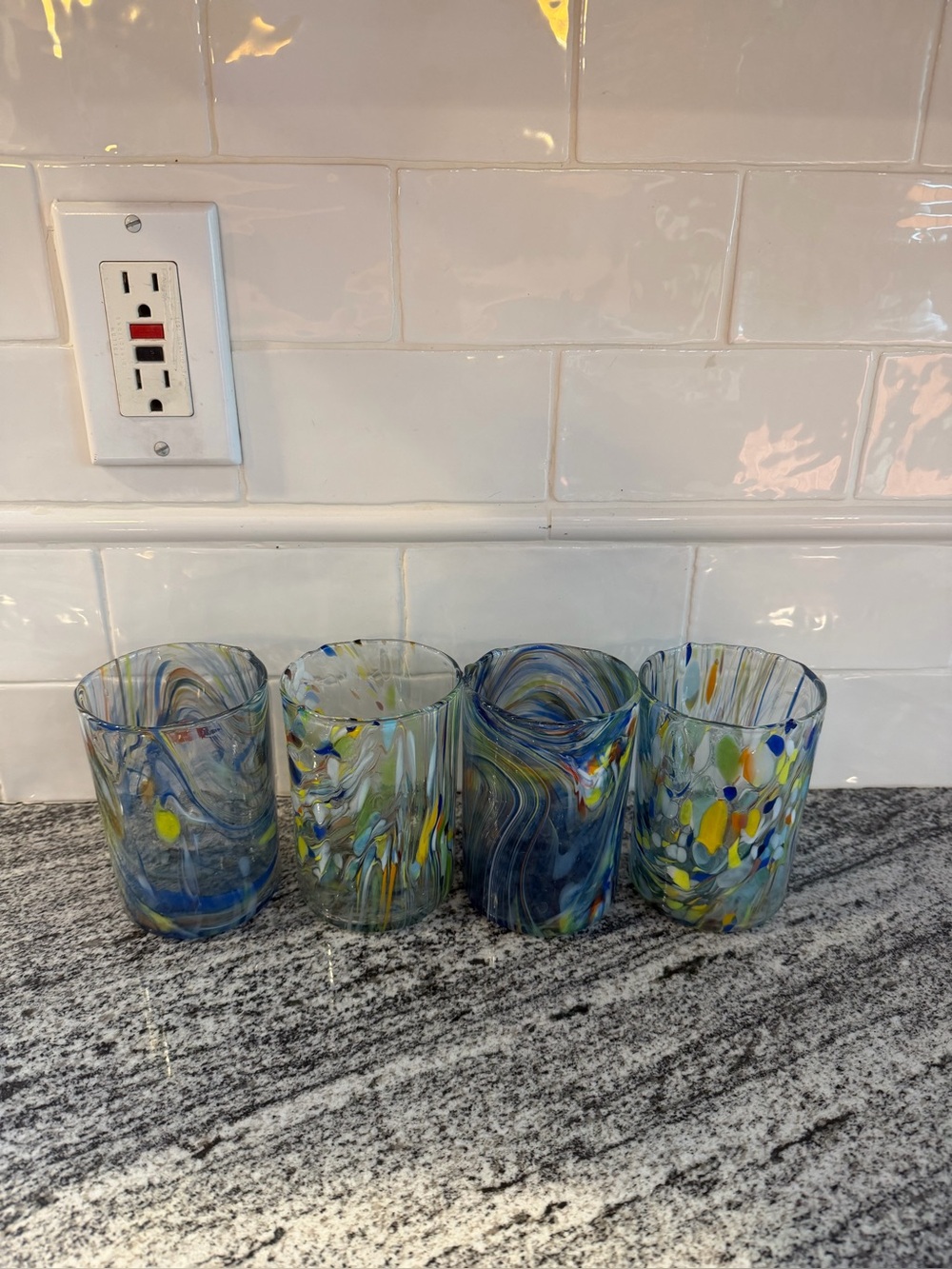 Set of 4 Murano Hand Blown Tumbler Drinking Glasses